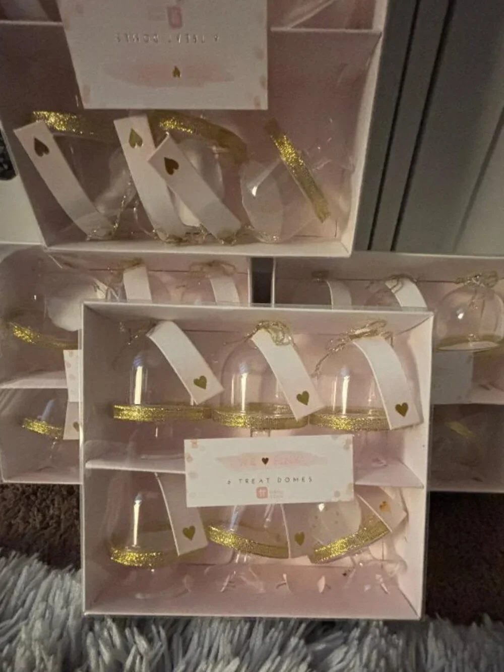 We-Pink Petite Transparent Desserts Display Trays with Domed Lids Tags NIB 24